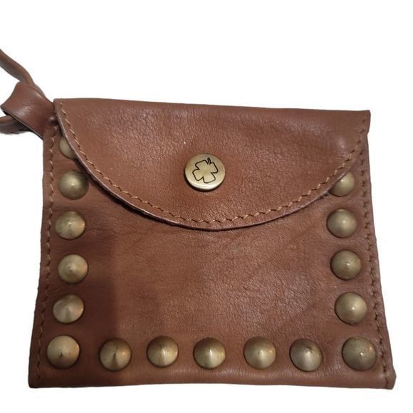 Leather Brown  Coin purse Wristlet Four Leaf Clover gold snap gold embellishment - Picture 3 of 6